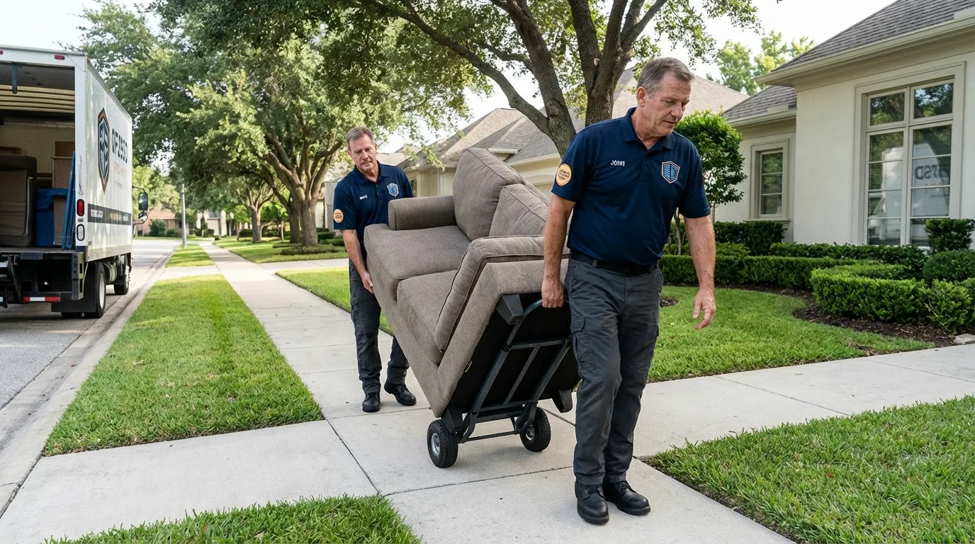 Local residential moving crew loading furniture in Mendota, CA
